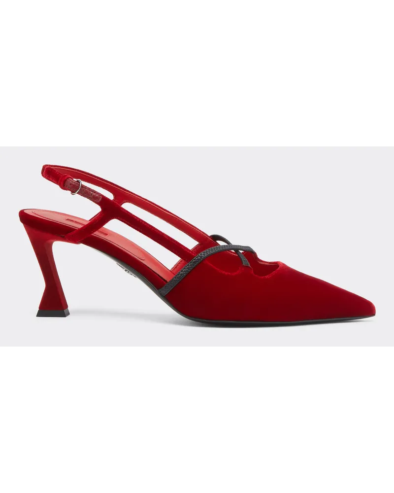 Ferrari Slingback Aus Rotem Samt Mit Midi-absatz - Female  Rosso Dino Rosso