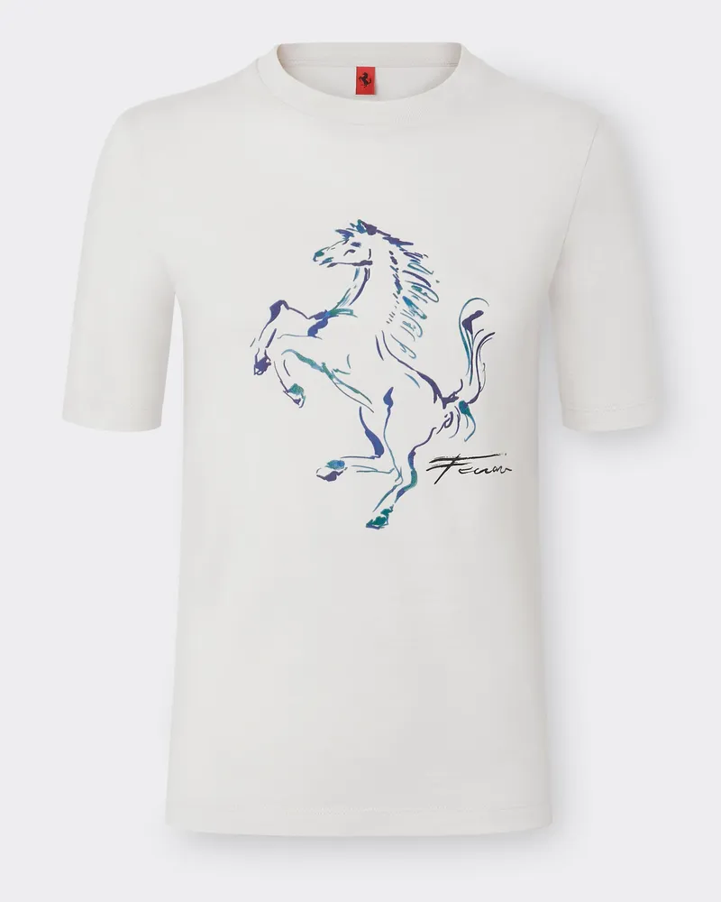 Ferrari T-shirt Mit Tänzelnder Pferdegrafik - Female T-shirts Ecru Ecru