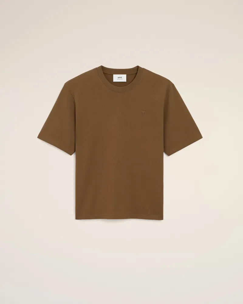 AMI Paris Ami De Coeur T-Shirt aus brauner Baumwolle Braun Unisex Hazelnut