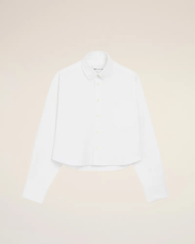 AMI Paris Weißes Baumwollhemd mit verkürztem Schnitt und Prägung Ami De Coeur Weiß für Damen Natural