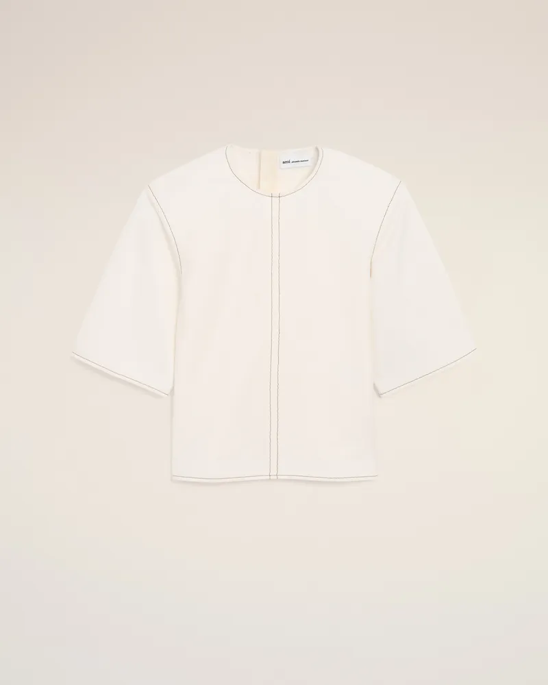 AMI Paris Weißes Baumwolloberteil mit kurzen Ärmeln und tailliertem Schnitt  Weiß für Damen Weiss