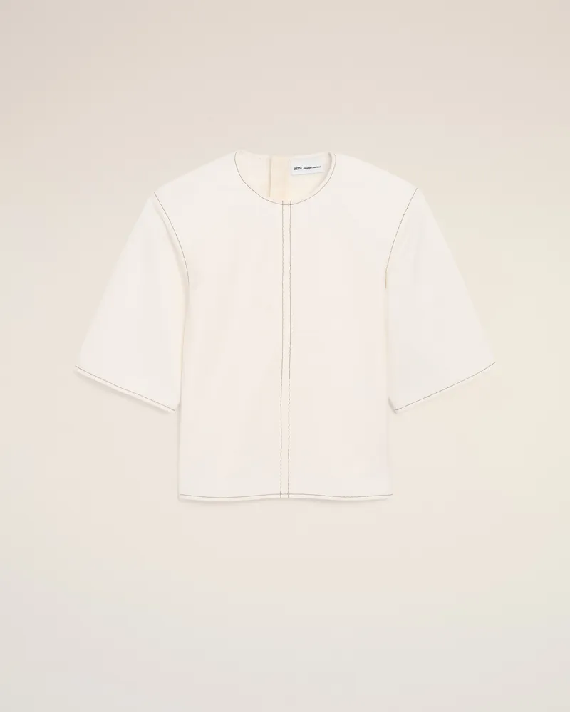 AMI Paris Weißes Baumwolloberteil mit kurzen Ärmeln und tailliertem Schnitt  Weiß für Damen Weiss