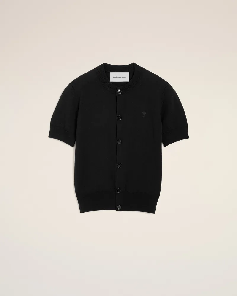 AMI Paris Ami de Coeur Kurzarm-Cardigan aus schwarzer Wolle Schwarz für Damen Schwarz