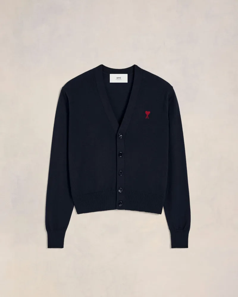 AMI Paris Ami de Coeur Strickjacke aus Wolle in Navy Blau für Damen Nachtblau