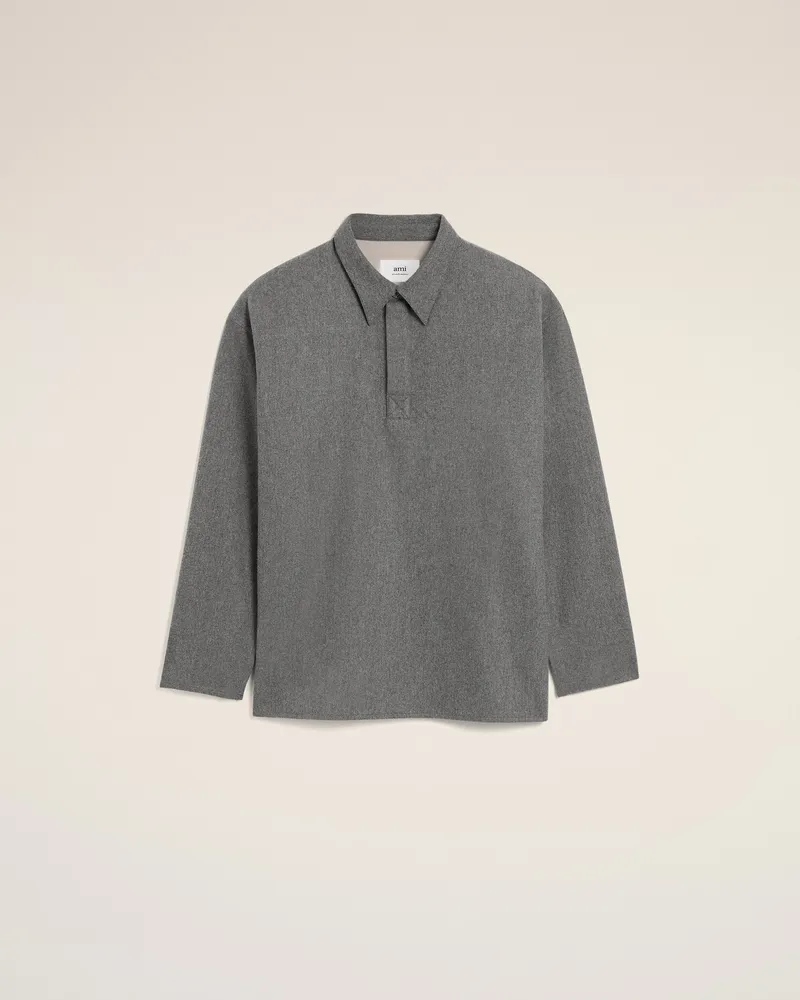 AMI Paris Langärmeliges Polohemd aus grauer Wolle Grau Unisex Grau