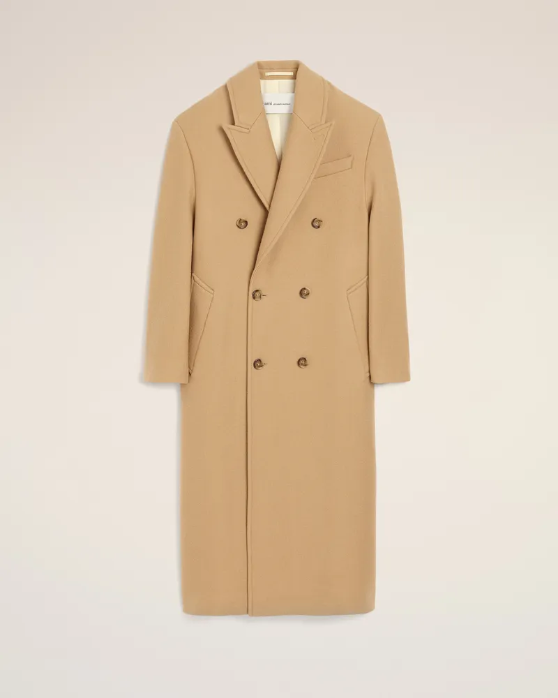 AMI Paris Langer, beigefarbener Mantel aus Wolle mit doppelter Knopfleiste Beige - Größe für Damen Beige