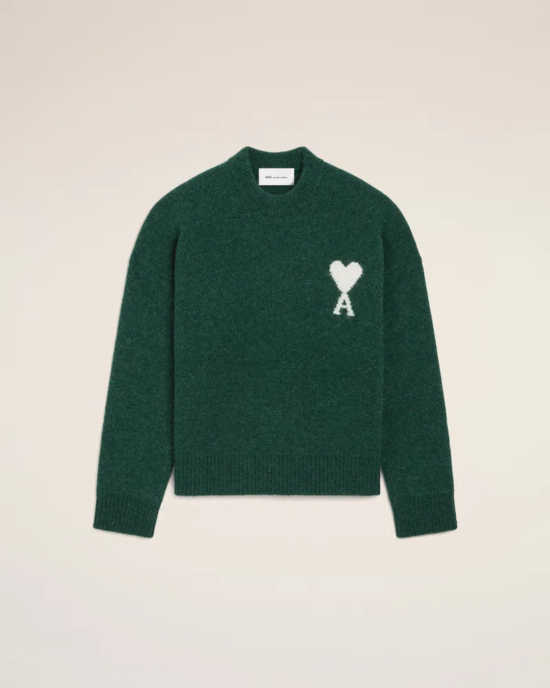AMI Paris Ami de Coeur Pullover aus grüner Alpakawolle Grün Unisex Flaschengrün