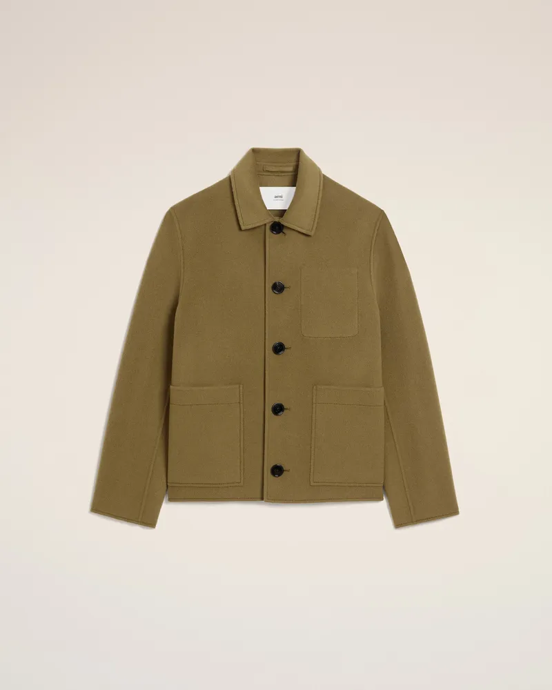 AMI Paris Geknöpfte Boxy-Fit-Jacke aus grüner Wolle Grün für Herren Bronze