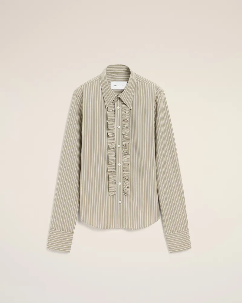 AMI Paris Beiges Baumwollhemd mit langen Ärmeln und Rüschen Beige für Damen Taupe-beige