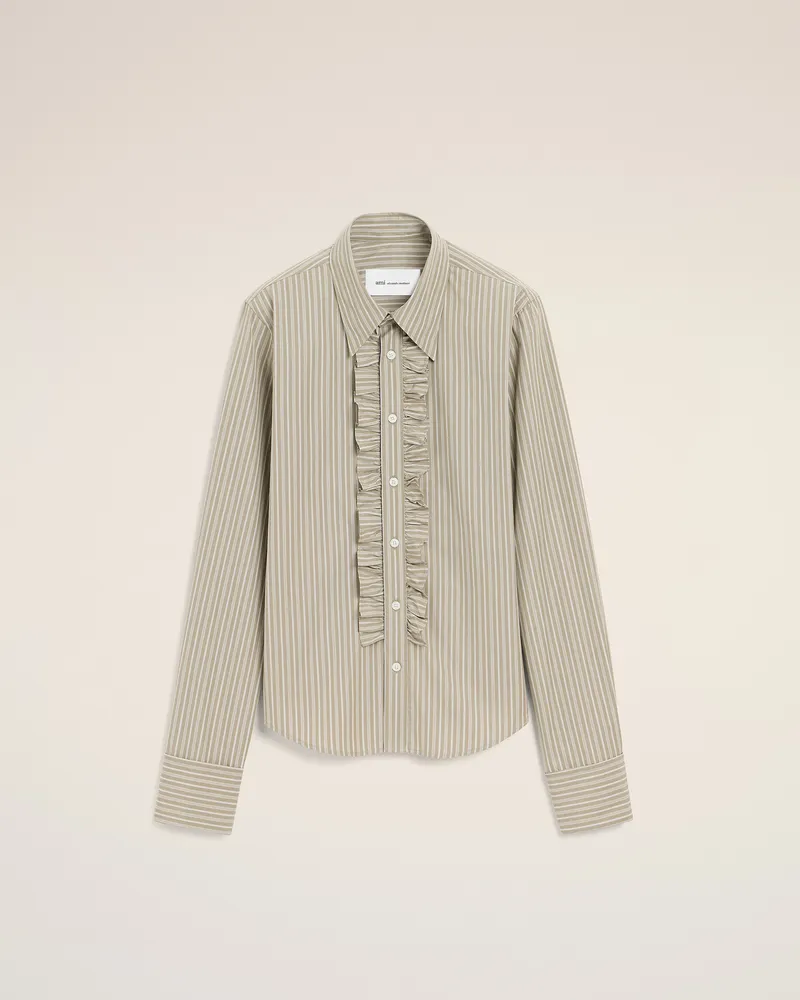 AMI Paris Beiges Baumwollhemd mit langen Ärmeln und Rüschen Beige für Damen Taupe-beige