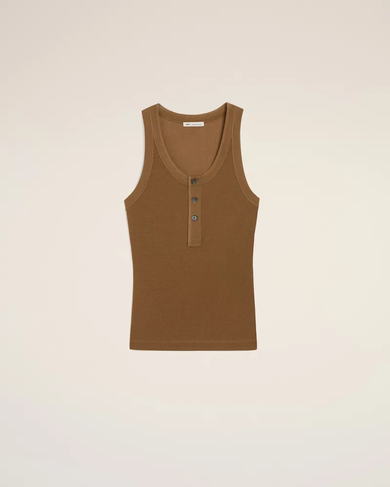 AMI Paris Braunes Jersey-Tanktop mit Knopfleiste Braun für Damen Hazelnut