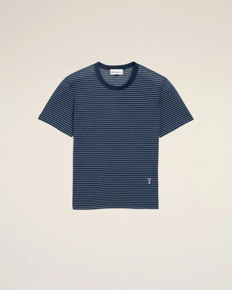 AMI Paris Blau gestreiftes Ami De Coeur Baumwoll-T-Shirt Blau für Damen Tinte