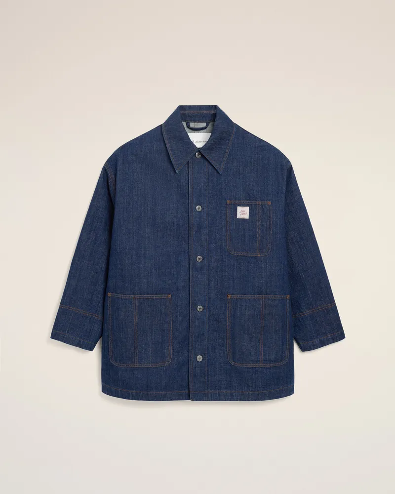 AMI Paris Worker Jacke aus blauem Baumwollstoff mit Heritage-Label von Ami Paris Blau Unisex Indigo