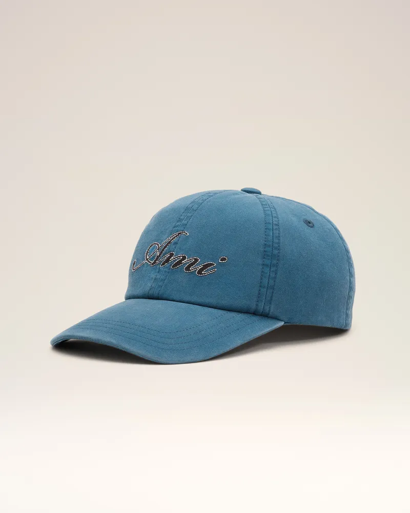 AMI Paris Blaue Baumwoll-Cap mit Ami Paris Stickerei Blau Unisex Königsblau