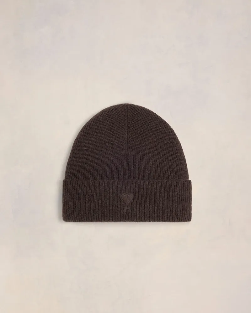 AMI Paris Ami de Cœur Mütze aus Kaschmir Braun Unisex Dunkelkaffee