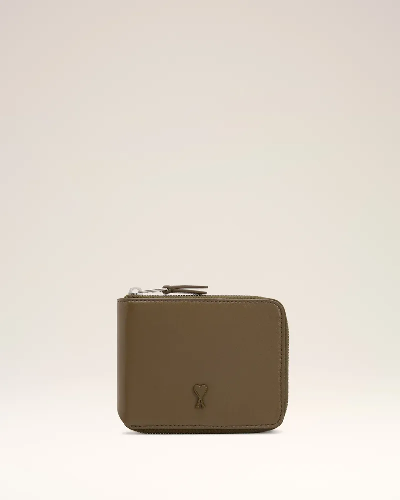 AMI Paris Kompaktes Ami de Coeur Portemonnaie aus grünem Glattleder Grün Unisex Bronze