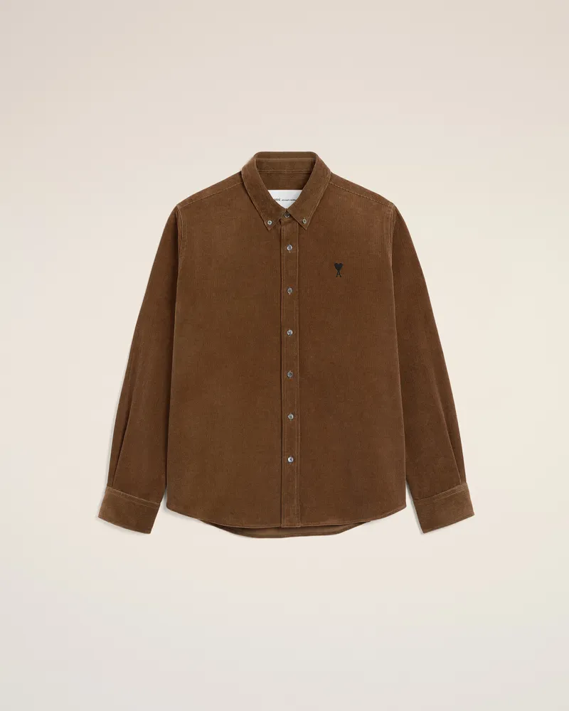 AMI Paris Ami de Coeur Hemd aus braunem Cord Braun für Herren Schokoladenbraun