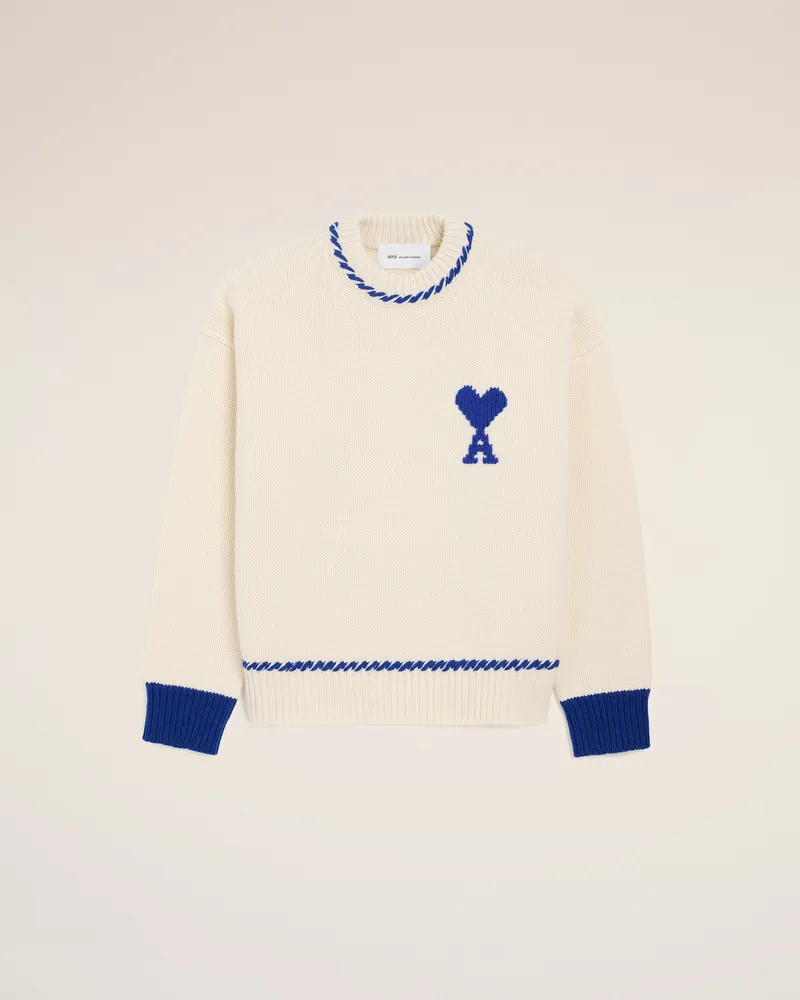 AMI Paris Ami De Coeur Pullover mit Rundhalsausschnitt aus Wolle in Weiß Weiß Unisex Mond