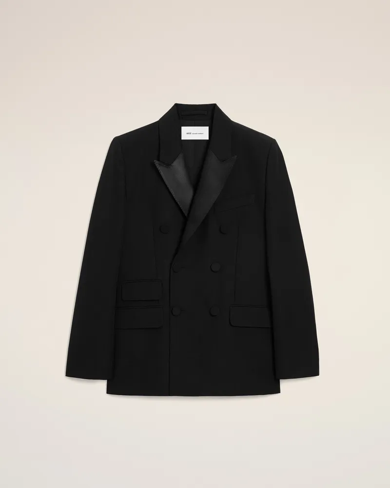 AMI Paris Gerades Smokingjackett mit Doppelreiher aus schwarzer Schurwolle Schwarz für Herren Schwarz