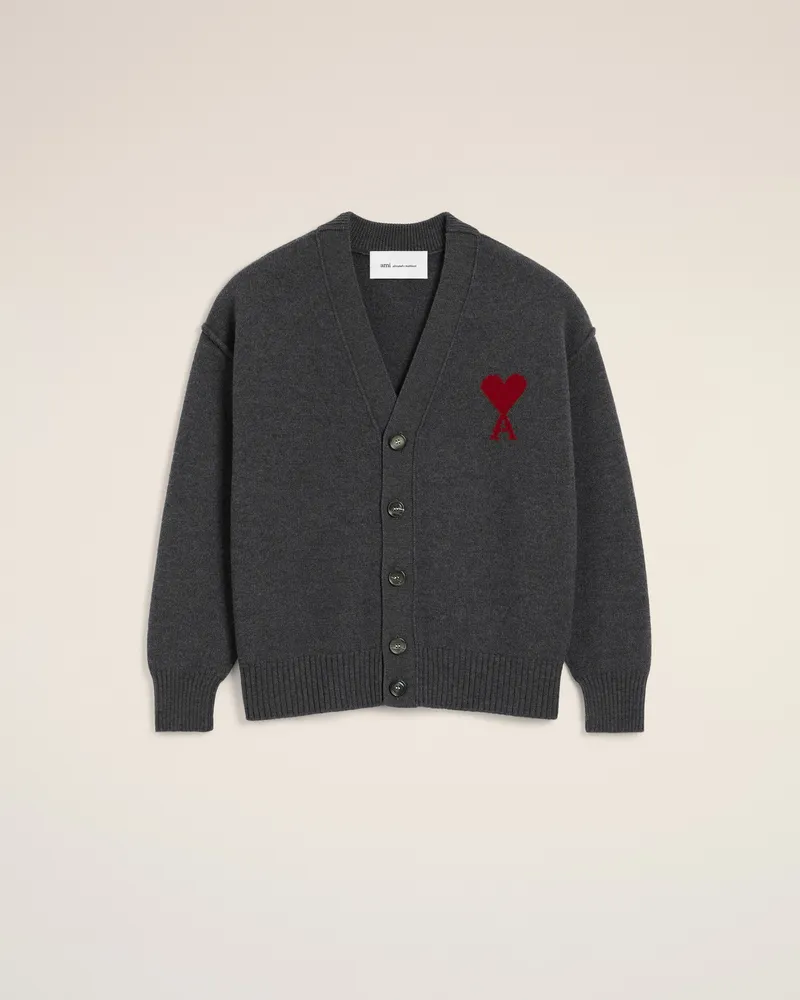 AMI Paris Ami de Coeur Cardigan aus grauer Wolle Grau Unisex Heather