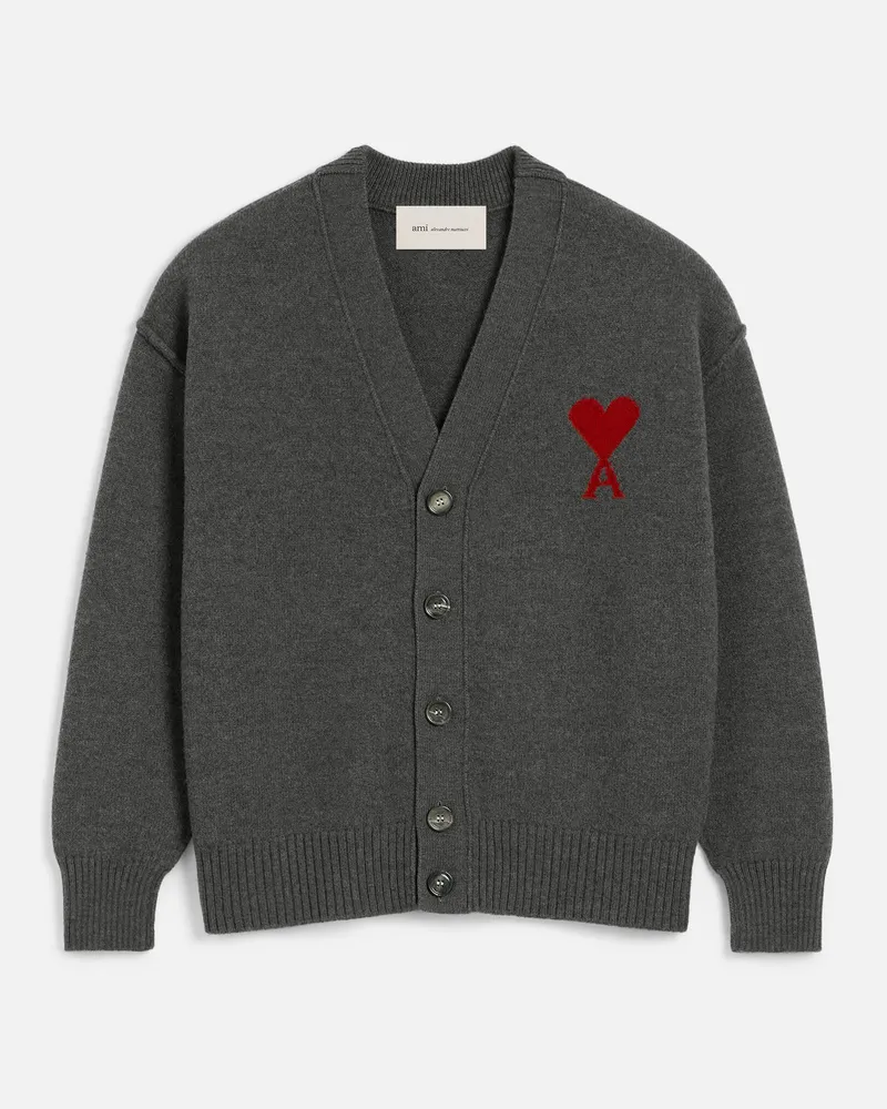 AMI Paris Ami de Coeur Cardigan aus grauer Wolle Grau Unisex Heather