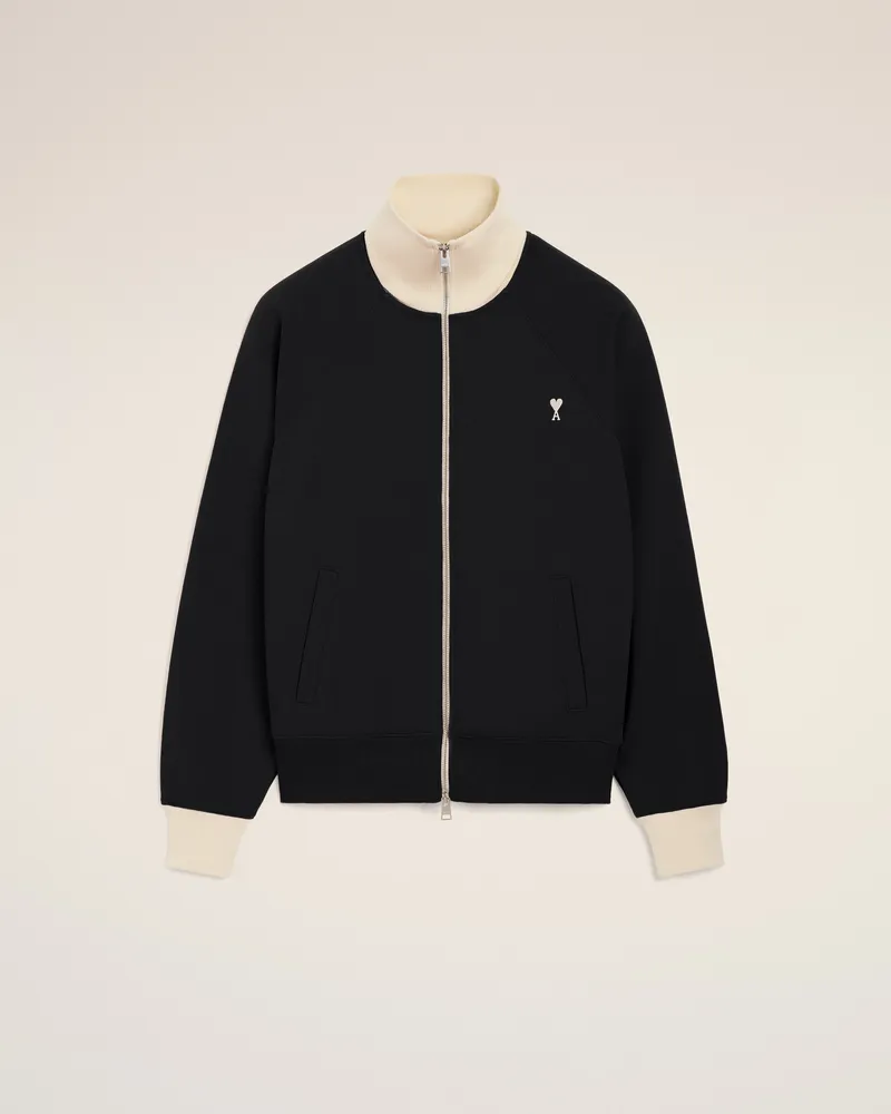 AMI Paris Ami de Coeur Sweatshirt mit Reißverschluss aus schwarzer Baumwolle Schwarz Unisex Schwarz