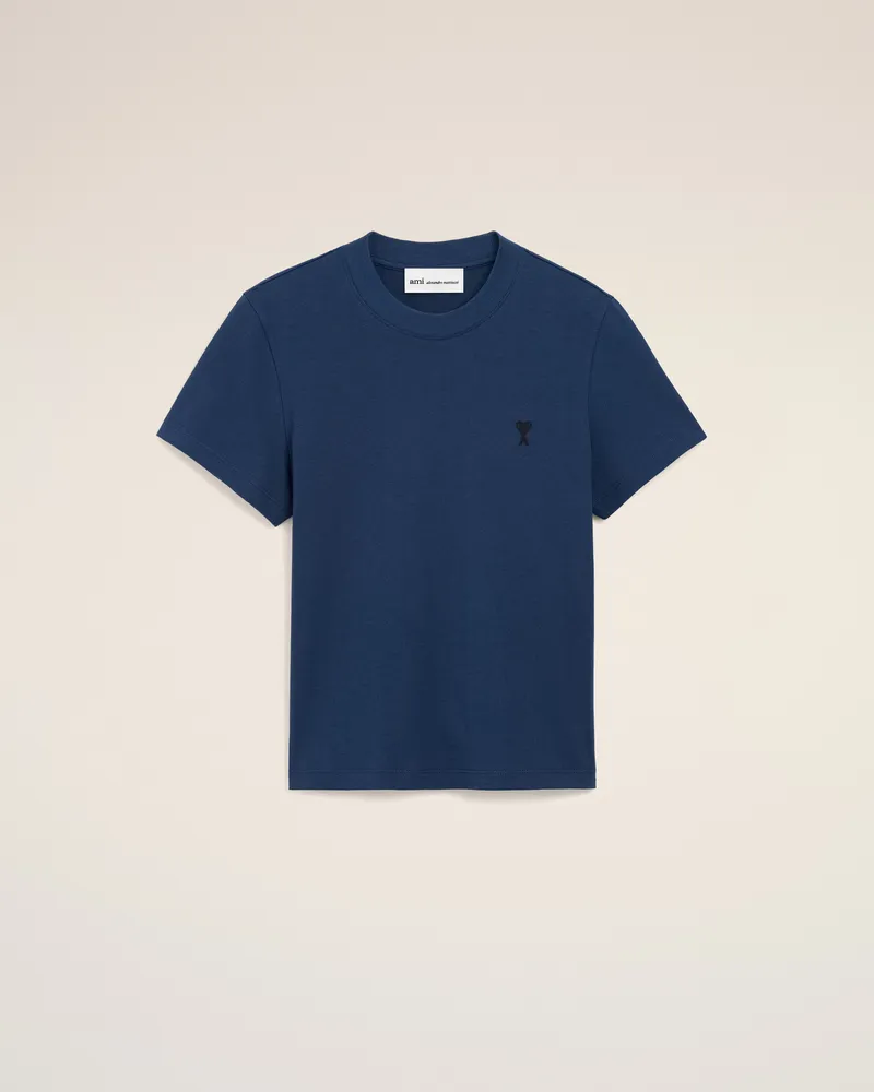 AMI Paris Gekürztes Blaues Ami de Coeur T-Shirt aus Baumwolle Blau für Damen Tinte