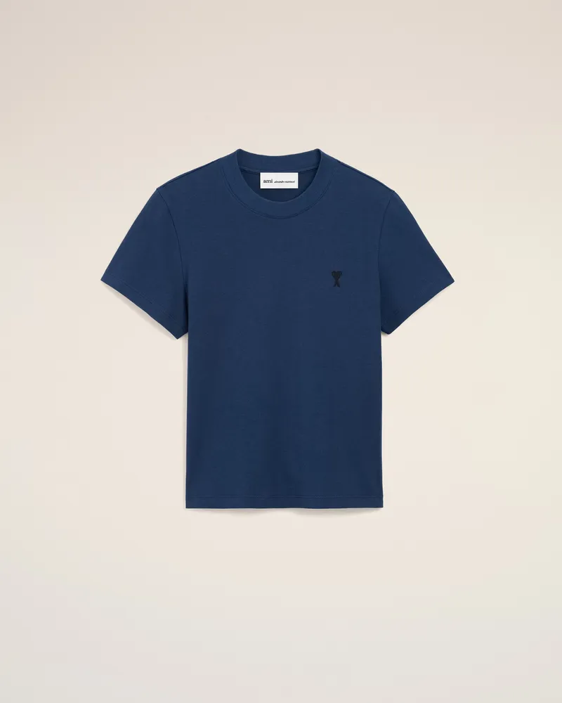 AMI Paris Gekürztes Blaues Ami de Coeur T-Shirt aus Baumwolle Blau für Damen Tinte