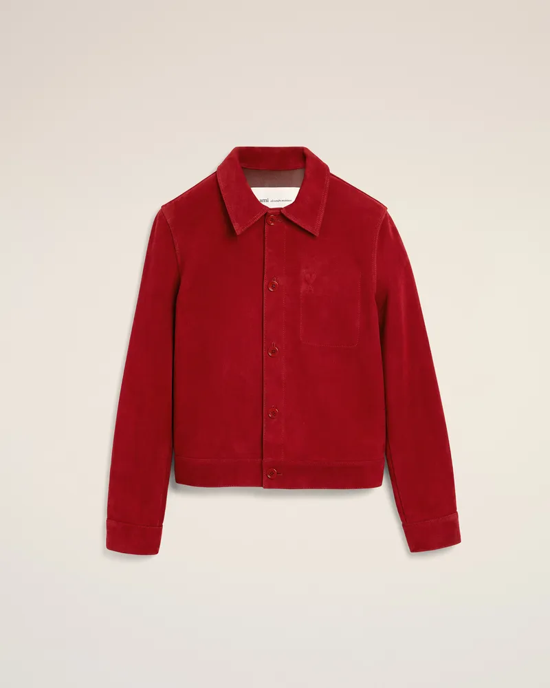 AMI Paris Ami de Coeur Jacke aus rotem Veloursleder mit Prägung Rot - Größe für Herren Rubinrot