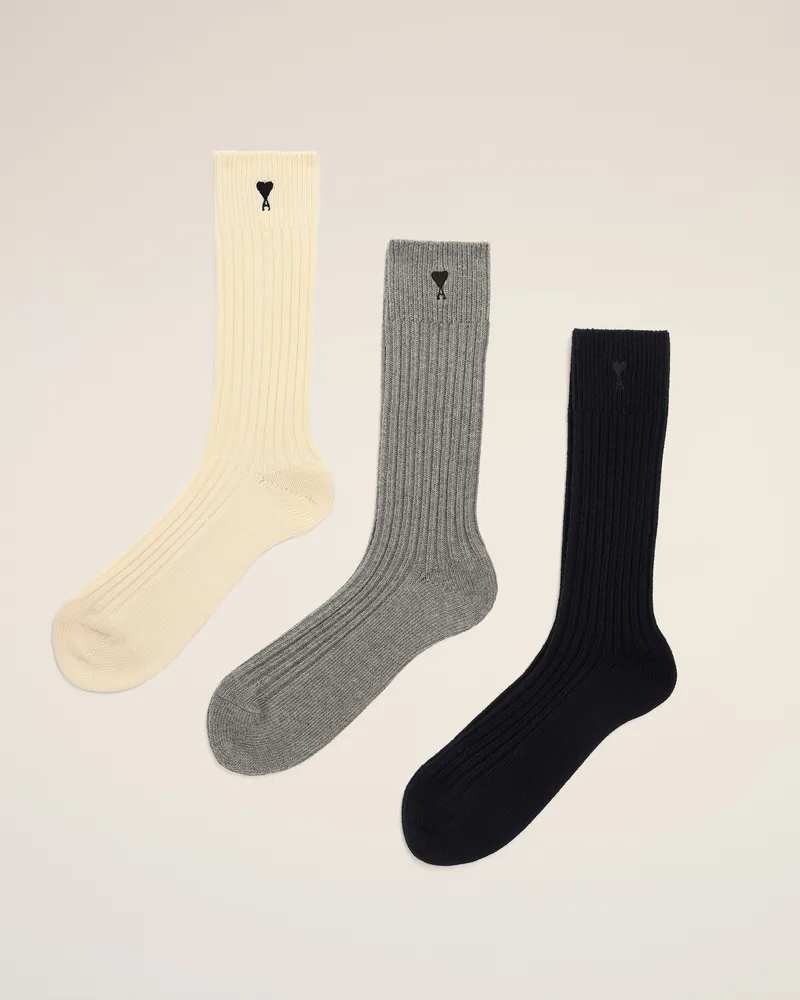 AMI Paris Dreierpack Ami De Coeur Socken aus weißer Baumwolle Weiß Unisex Off-weiss