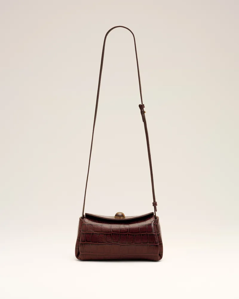 AMI Paris Mini Carrousel Tasche aus braunem, krokodilgeprägtem Kalbsleder Braun - Größe Unisex Schokoladenbraun