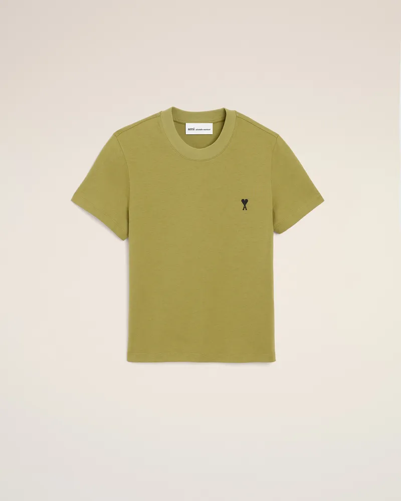 AMI Paris Gerkürztes grünes Baumwoll Ami De Coeur T-Shirt Grün für Damen Matcha