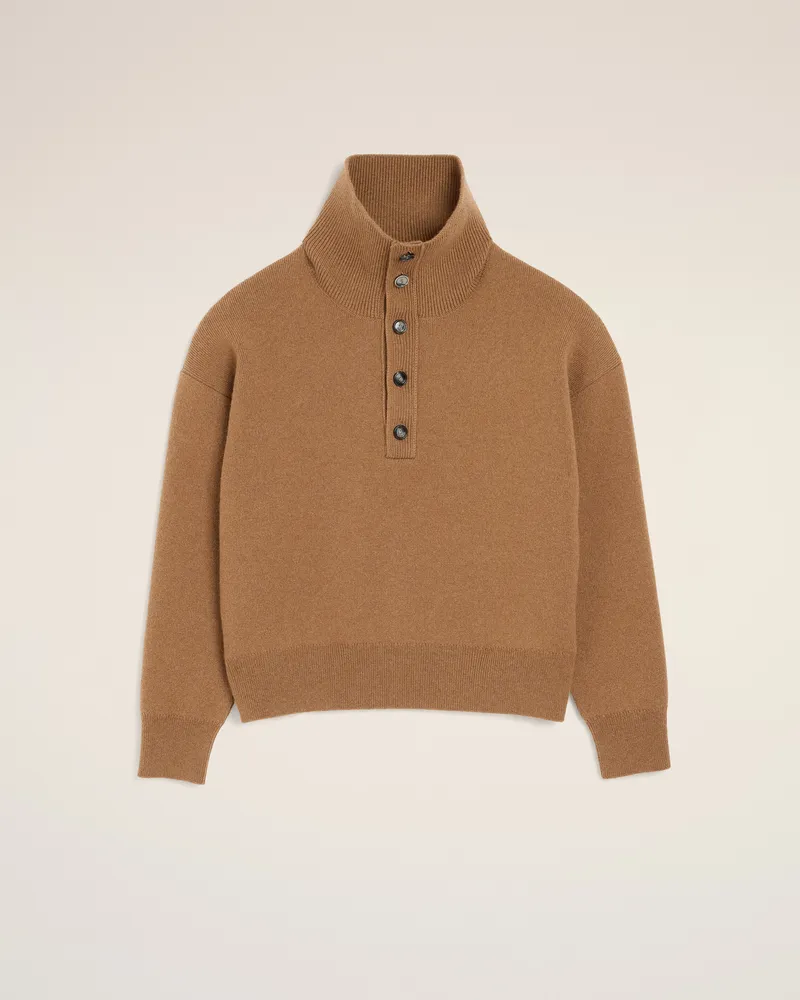 AMI Paris Brauner Wollpullover mit hohem, geknöpftem Kragen Braun - Größe Unisex Camel