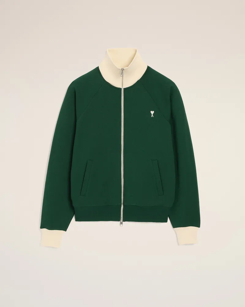 AMI Paris Ami de Coeur Sweatshirt aus grünem Baumwollstoff mit Reißverschluss Grün Unisex Flaschengrün