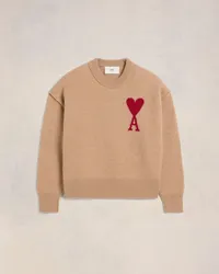 AMI Paris Pullover mit rotem Ami de Coeur Logo Braun Camel