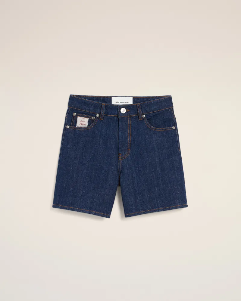AMI Paris Blaue Ami Paris Heritage Label Baumwollshorts Blau für Damen Indigo