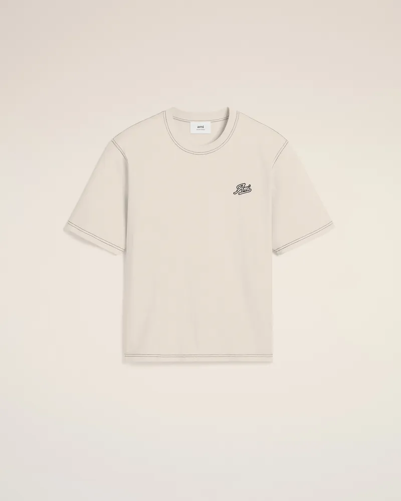AMI Paris Beiges Ami Signature T-Shirt aus Baumwolle Weiß für Herren Weiss