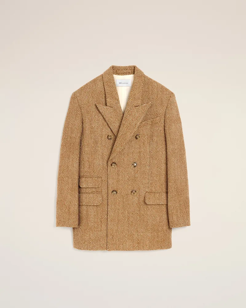 AMI Paris Doppelreihiger Blazer aus braunem Fischgrätmuster aus Wolle Braun - Größe für Damen Schokoladenbraun