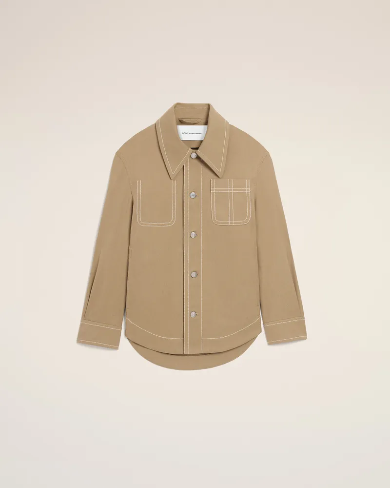 AMI Paris Beigefarbene Worker-Baumwolljacke mit Knöpfen Beige Unisex Taupegrau