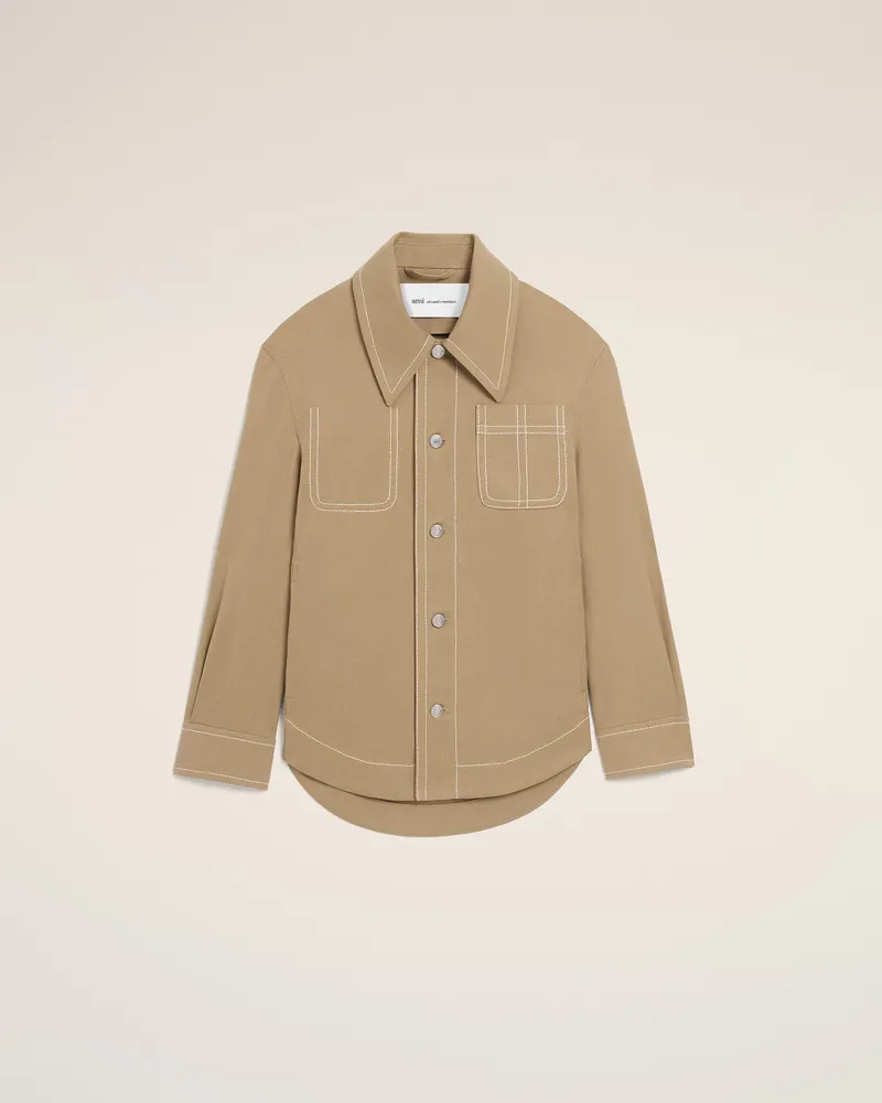 AMI Paris Beigefarbene Worker-Baumwolljacke mit Knöpfen Beige Unisex Taupegrau
