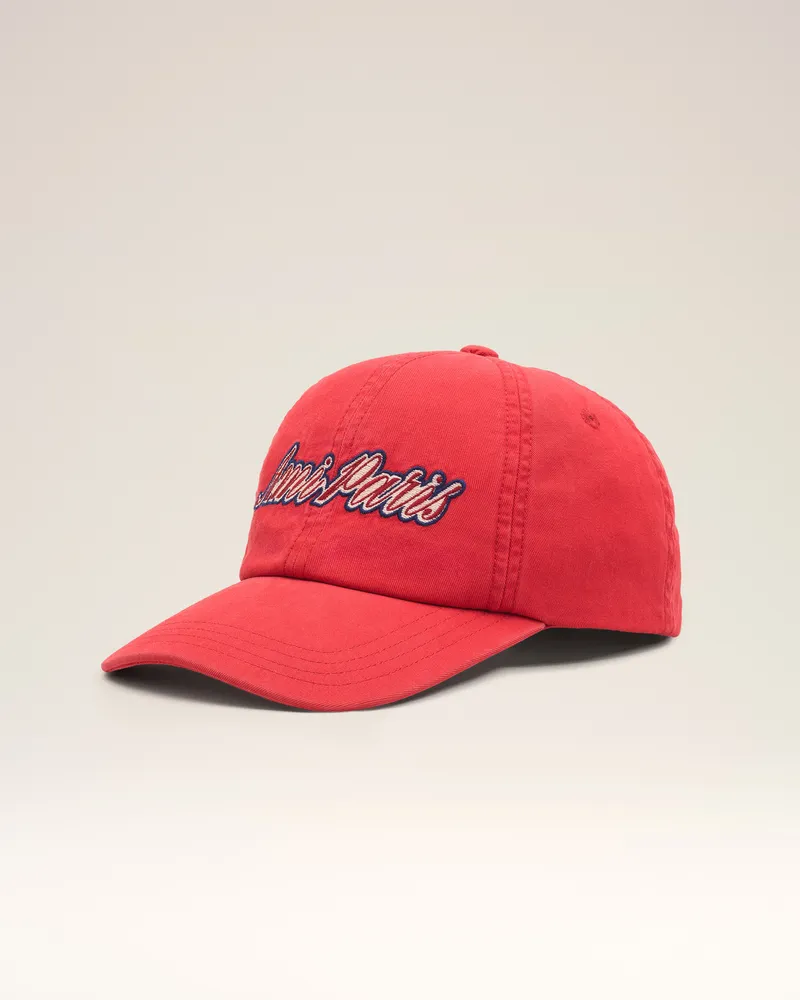 AMI Paris Rote Baumwoll-Cap mit Ami Paris Stickerei Rot - Größe Unisex Rubinrot