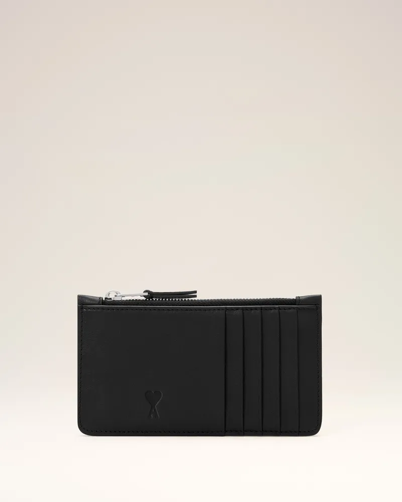 AMI Paris Ami de Coeur Kartenetui aus schwarzem Rindsleder mit Reißverschluss Schwarz - Größe Unisex Schwarz