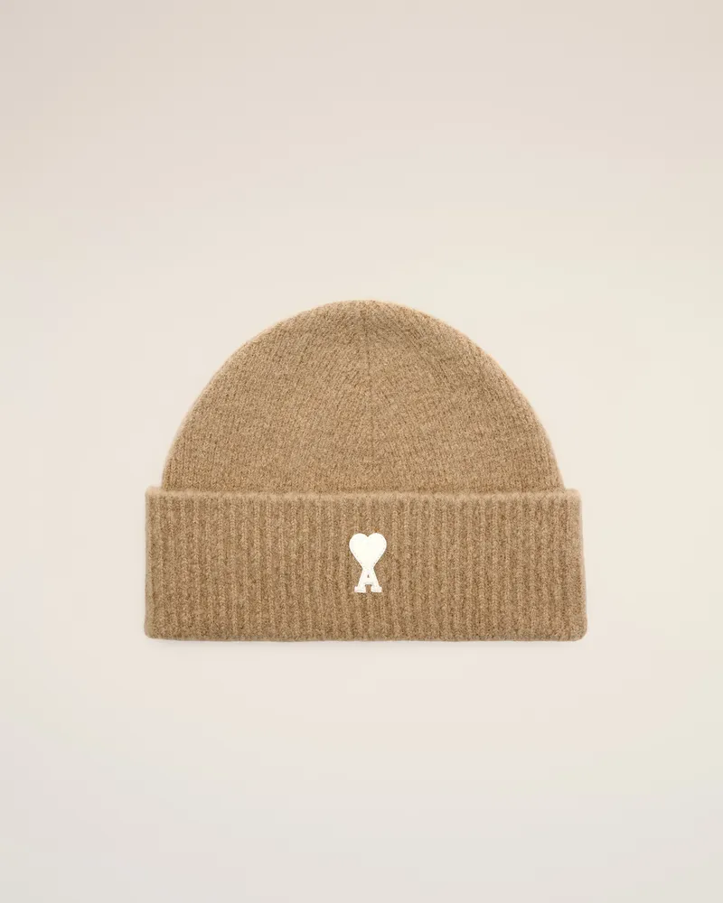 AMI Paris Ami de Coeur Beanie aus beigem Alpaka Beige - Größe Unisex Beige