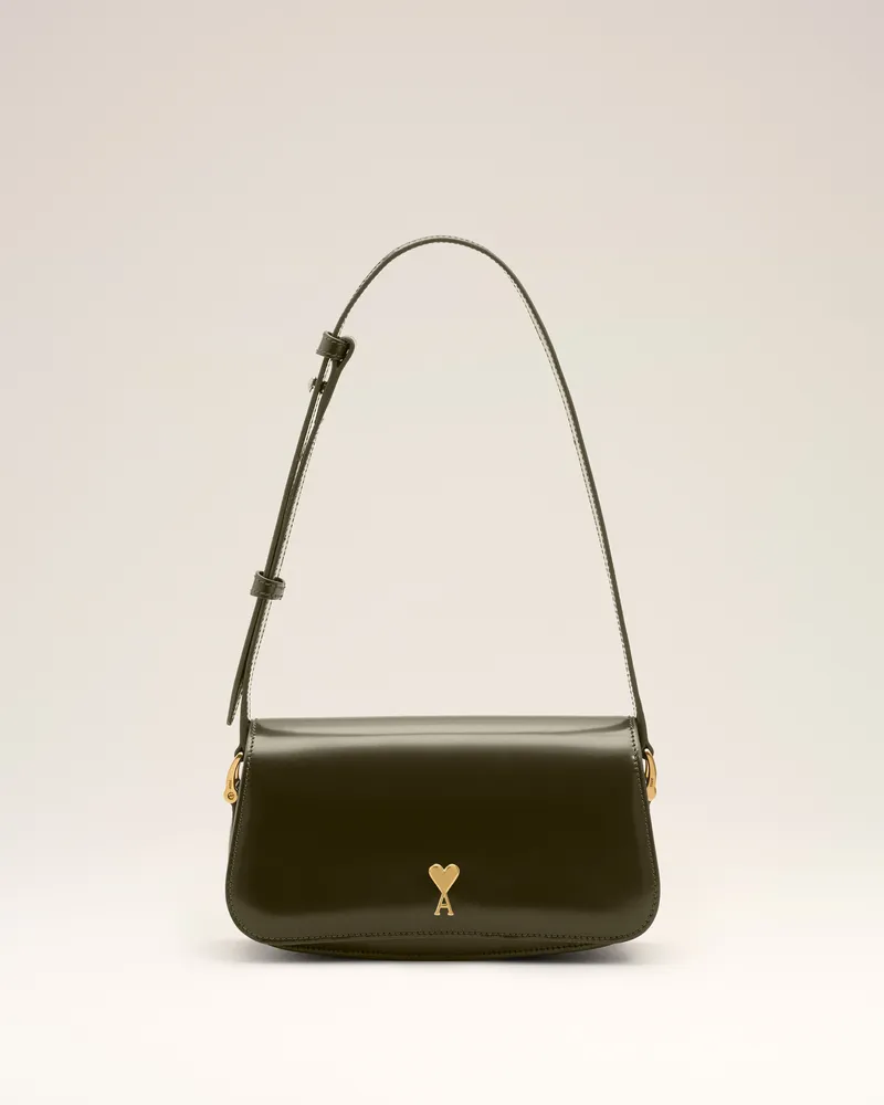 AMI Paris Grüne Paris Paris Rindsleder-Schultertasche Grün Unisex Grün