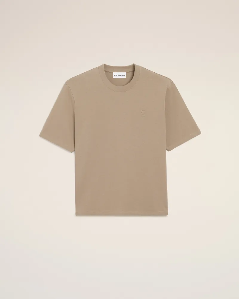 AMI Paris Beiges T-Shirt aus Baumwolle mit Ami De Coeur Prägung Beige Unisex Taupegrau