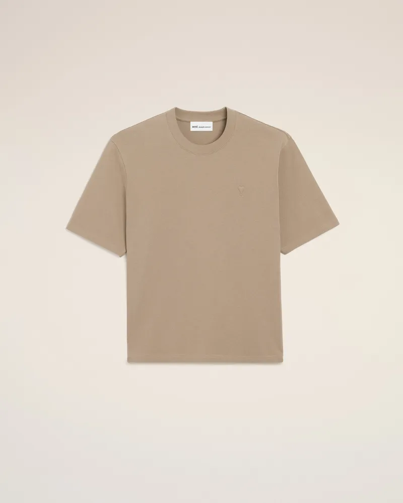 AMI Paris Beiges T-Shirt aus Baumwolle mit Ami De Coeur Prägung Beige Unisex Taupegrau