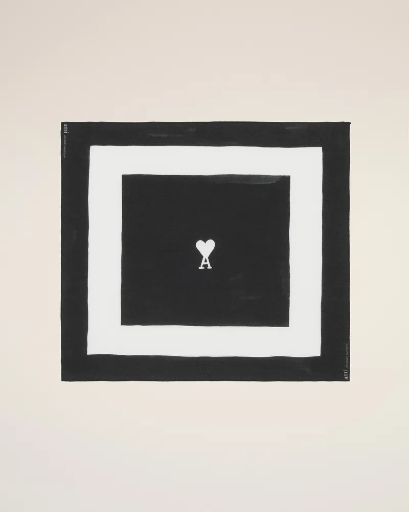 AMI Paris Schwarzer Baumwollschal mit De Coeur Print Schwarz Unisex Schwarz