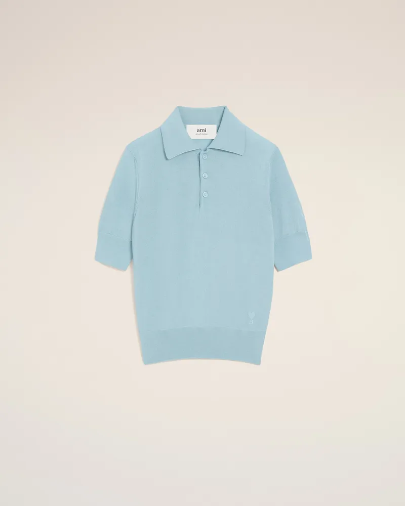 AMI Paris Ami De Coeur Polohemd aus blauer Wolle Blau für Damen Sky