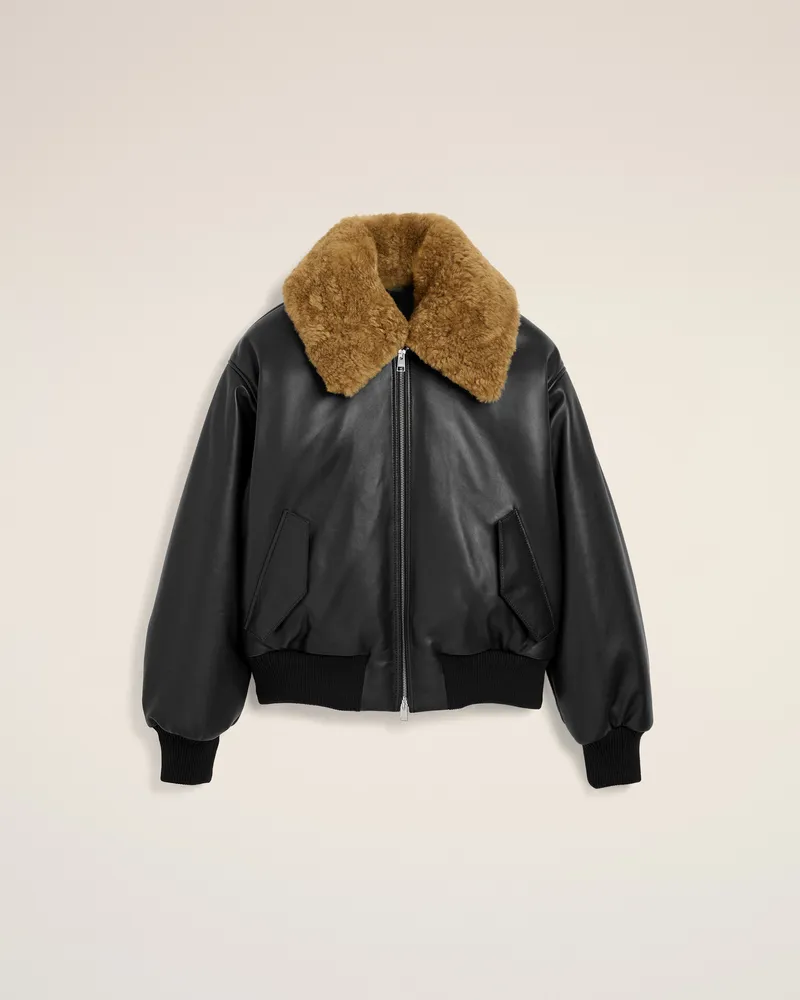 AMI Paris Gepolsterte Jacke aus schwarzem Lammleder Schwarz - Größe Unisex Schwarz