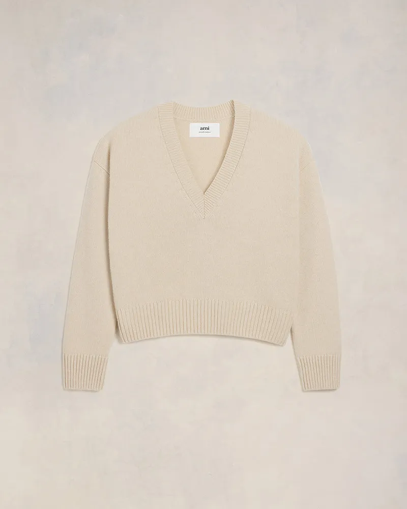 AMI Paris Cropped Pullover mit V Cream